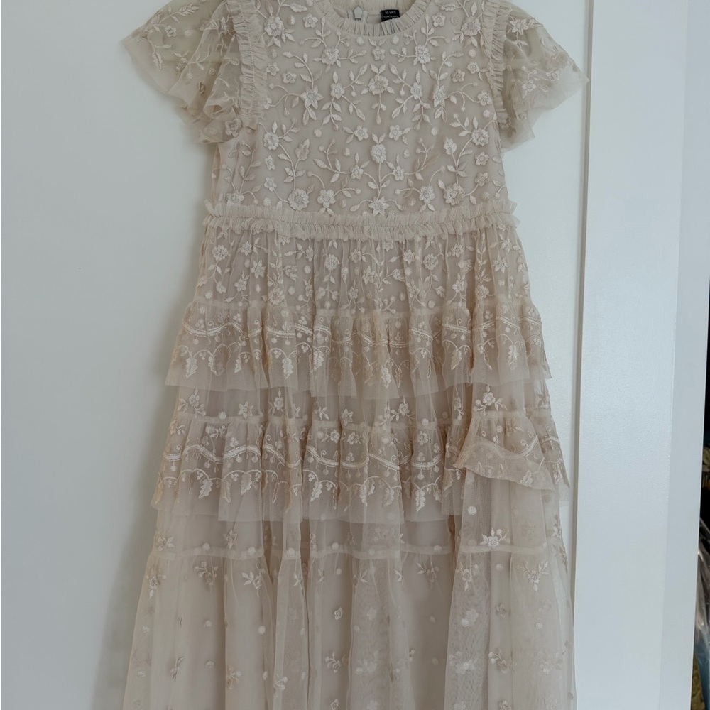 Needle & Thread Champagne Floral Embroidered Tulle Dress